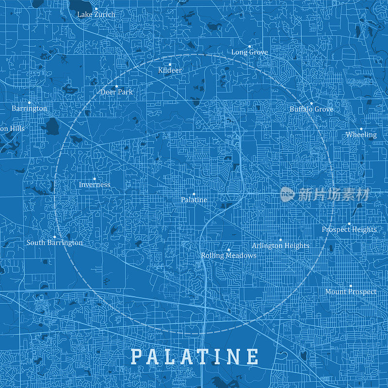 Palatine IL城市矢量路线图蓝色文本